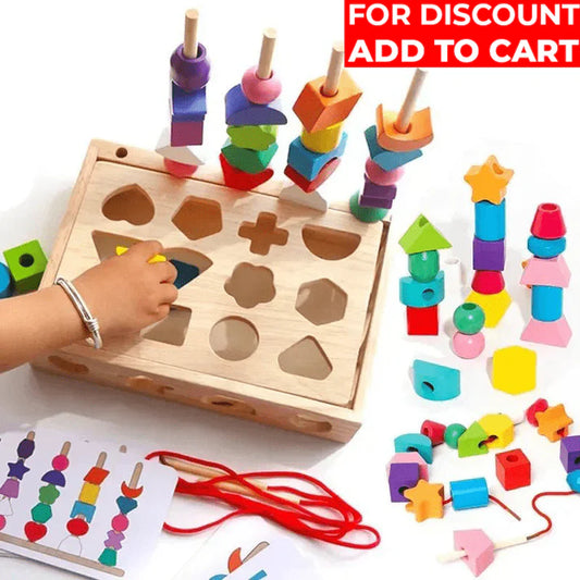 🔥5 In1 Montessori Wooden Toys Color Shape Cognition Blocks Matching Sorting Game Beaded Early Educational Toys Gift for Children