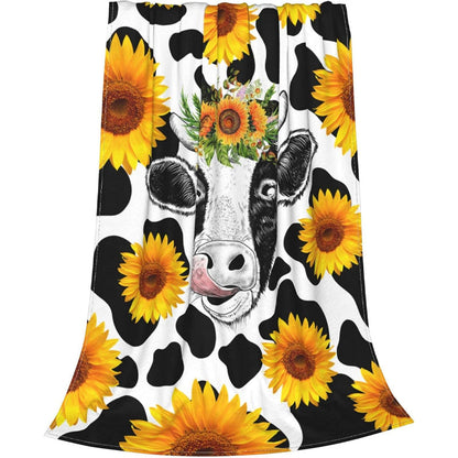 Soft Cozy Sunflower Cow Print Blanket for All Season